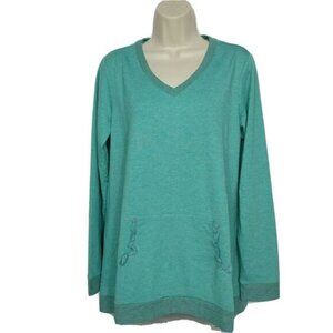 LOGO Lounge Lori Goldstein Terry Top Med Blue Lace
